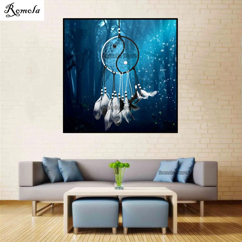 

Wind chimes Circle feather Wolf 5D diamond painting Full square / round drill DIY embroidery cross-stitch mosaic home room decor