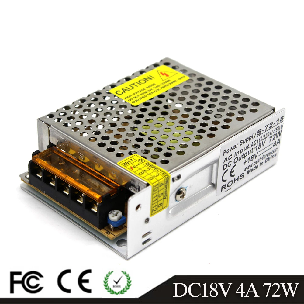 

Small Volume Single Output Switching power supply DC18V 4A 72W Transformers 100-240V AC DC 18V for LED Strip CNC 3D Print Motor