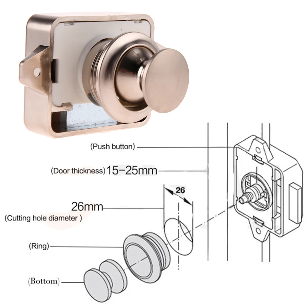 Push Button Latch Knob Lock for Drawer Cupboard Door Caravan Motor Home Cabinet