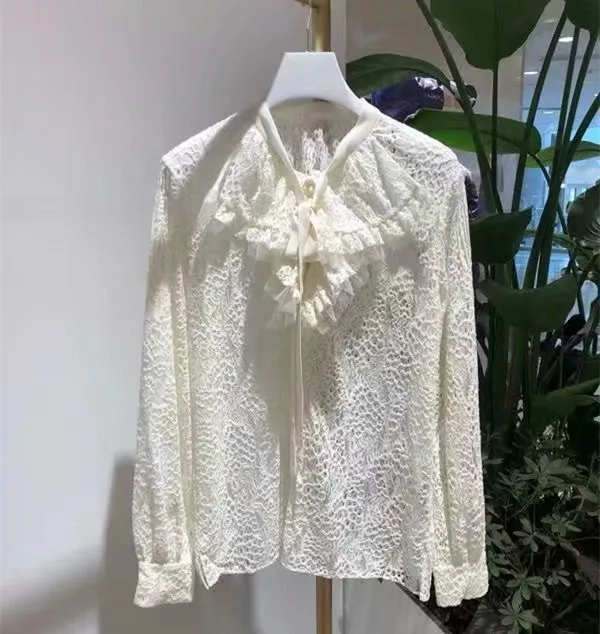 

Korean style women sweat lace Shirts 2019 spring hollow out long sleeve blouses Tops D897