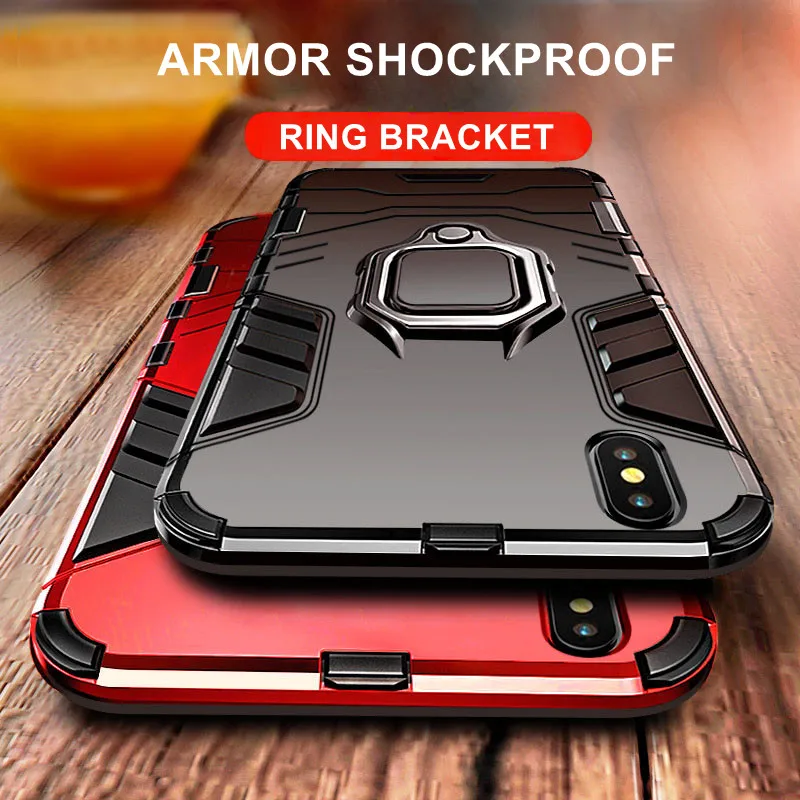 

Luxury Armor Shockproof Phone Case For iPhone X 7 6 6S 8 Plus PC+TPU Protective Cover For iPhone XS Max XR Case With Holder Ring
