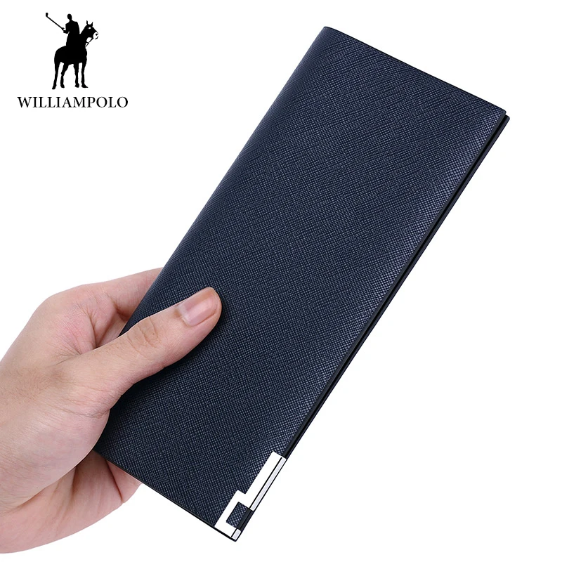 

WILLIAMPOLO Famous Brand Genuine Leather Men's Wallet Handbag Thin Phone Bag Card Holder Man Long Purse Male Billfold POLO166