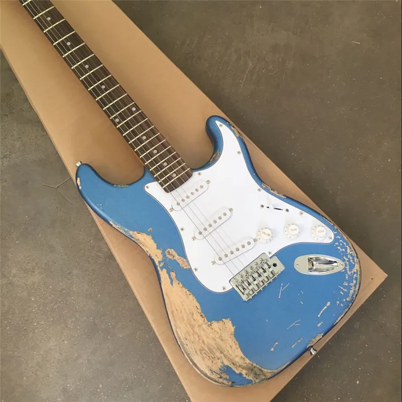 

Custom metal blue paulownia wood body ST electric guitar Chinese factory quality musical instruments