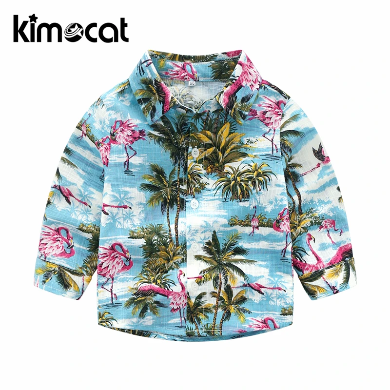 

Kimocat Autumn Spring Baby Boy Clothes Boy's Beach Hawaiian Style Top Handsome High Quality 100% Cotton Boys Shirts