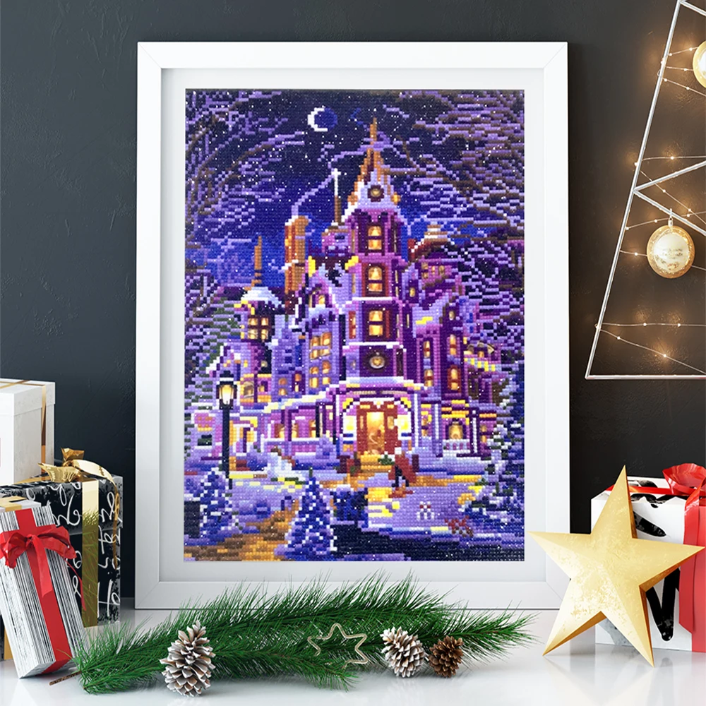 Billige AZQSD Diamant Malerei Landschaft Winter LED Licht DIY 30x40cm Diamant Mosaik Haus Vollen Satz Wand Kunst Gerahmte weihnachten Geschenk