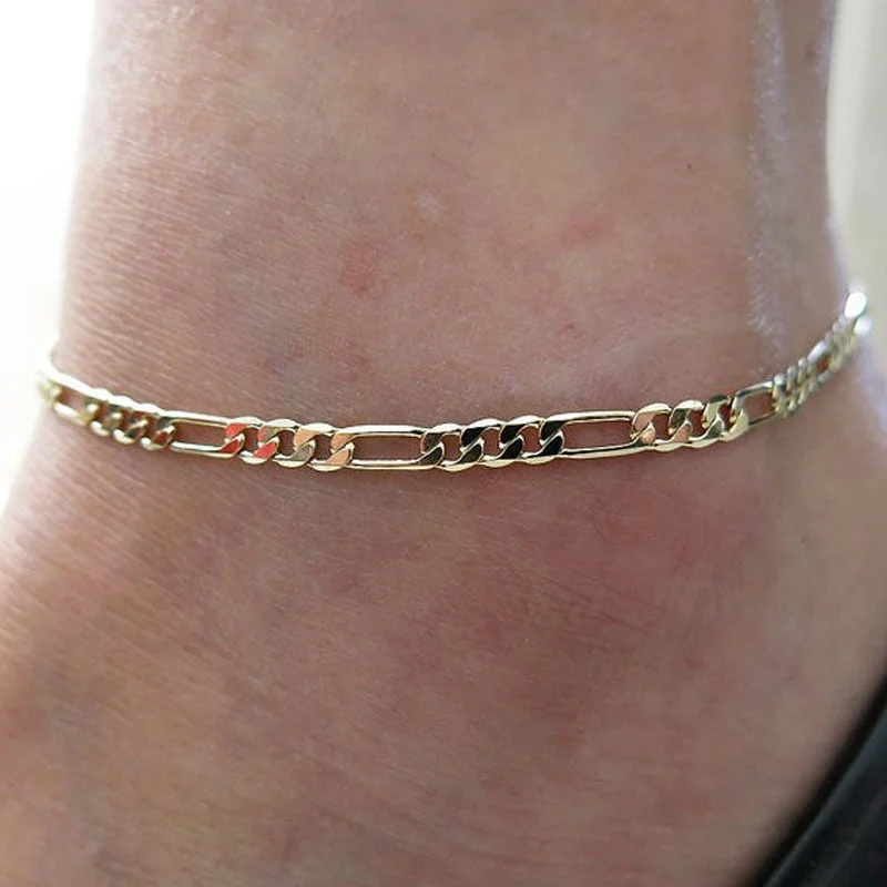 

1 PCs Alloy Gold Silver Color Anklet Foot Jewelry Ankle Bracelet Fashion Simple Figaro Chain For Female and Male