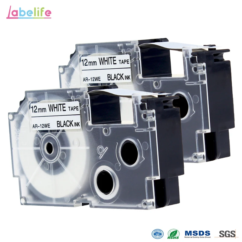 

Labelife 2Pcs XR12WE Compatible for CASIO XR-12WE Black on White 12mm * 8 m Label Tape for KL-60 KL-60SR Label Makers
