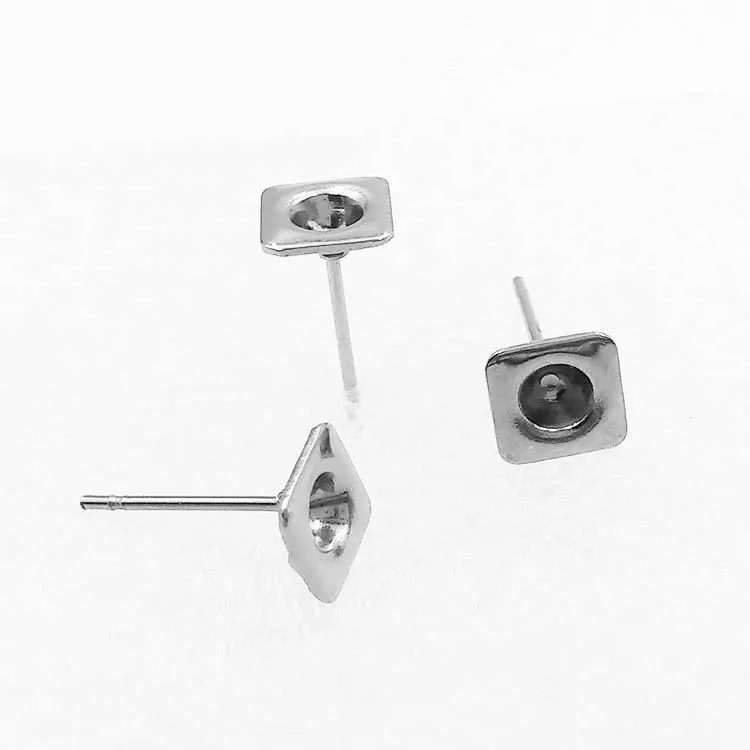Blank Stainless Steel Stud Earrings Bases 6mm Square Bezel for 3mm Point Back Rhinestone