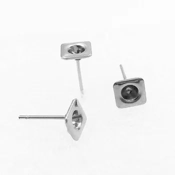 

Blank Stainless Steel Stud Earrings Bases 6mm Square Bezel for 3mm Point Back Rhinestone Settings Earrings post DIY Findings