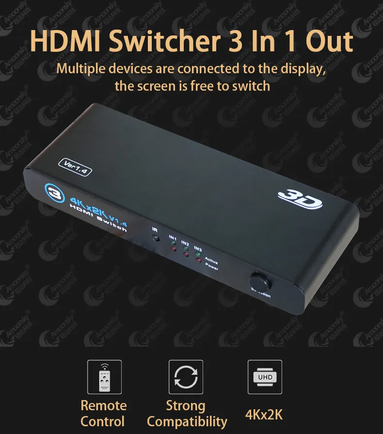 4k HDMI интерфейс Поддержка 3D эффект HDMI видео коммутатор 3 в 1 для led ЖК-дисплей видео настенный экран