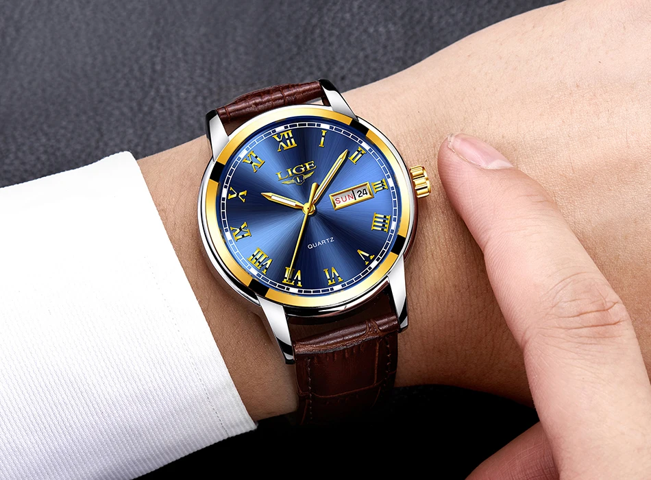 Новые модные повседневные водонепроницаемые кварцевые часы от бренда LIGE, мужские военные кожаные спортивные часы, мужские часы, мужские часы