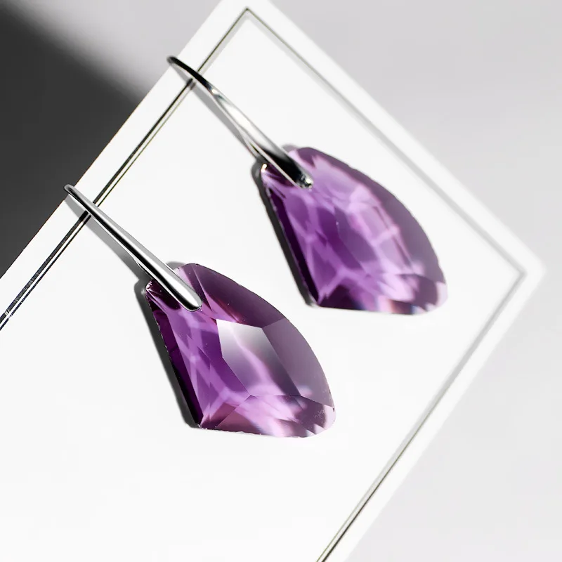 

MOONROCY Silver Color Purple Red Crystal Earrings for Women Party Bohemia Girls Gift Drop Shipping Jewelry Wholesale Earring