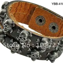 Цена мужские ювелирные изделия новейший коричневый панк кожаный браслет с черепом