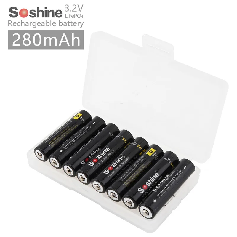 

Soshine 8-32Pcs 10440 280mAh 3.2V LiFePO4 Rechargeable AAA Battery with Portable Battery Box for LED Flashlight / Headlamp