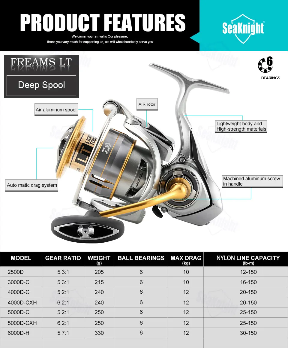 DAIWA FREAMS LT 2500D 3000DC 4000DC 4000 dcxh 5000DC 6000DH Спиннинг рыболовная Катушка 6BB светильник жесткая Морская Рыбалка снасти