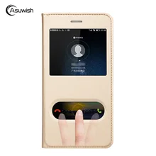 Asuwish Flip Cover Leather Case for Huawei Y5 2017 Y6 2017 Y 5 6 Y52017 Y62017