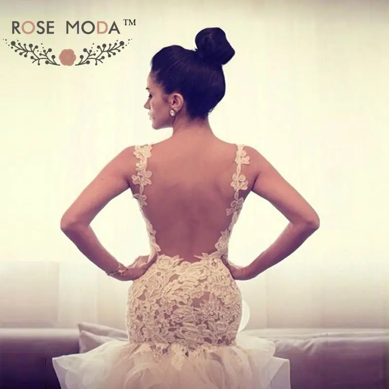 

Rose Moda Backless Lace Boho Wedding Dress 2019 Sleeveless Destination Wedding Dresses with Slit