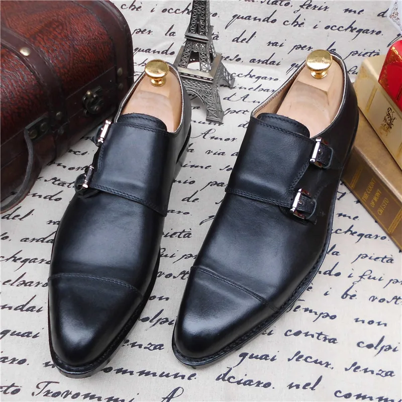 Preto Shoes Monge Vestido Maloneda Goodyear Alta Mão Duplo Sobre Welted Fivelas Qualidade A Genuíno Couro Formal Puro Com À Deslizar cinta Feitos De BqFxBZO