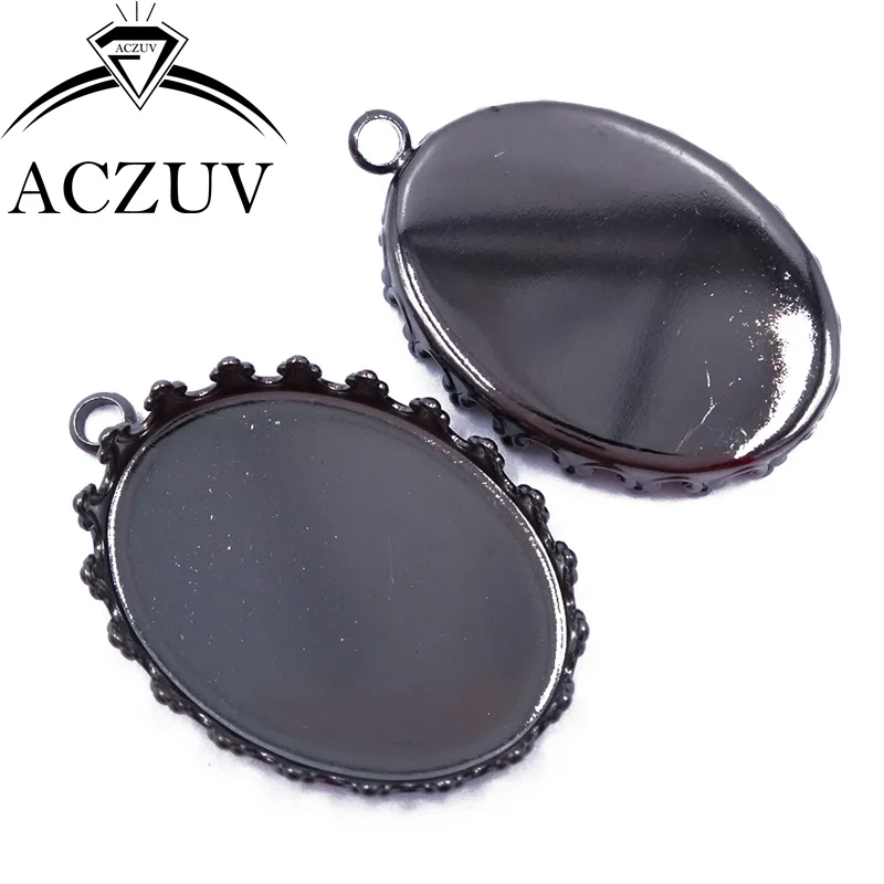 

200pcs Gunmetal Black 13x18mm 18x25mm Crown Oval Pendant Tray Bezel Pendant Blank Pendant Base Cabochon Setting OCB004