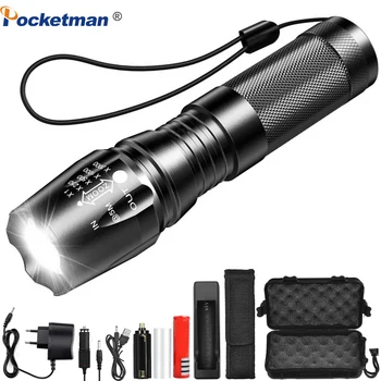 

Super Bright Flashlight 12000 LM linterna led torch T6/L2/V6 5 Modes Adjustable Focus Rechargeable for Camping, Bicycle Light