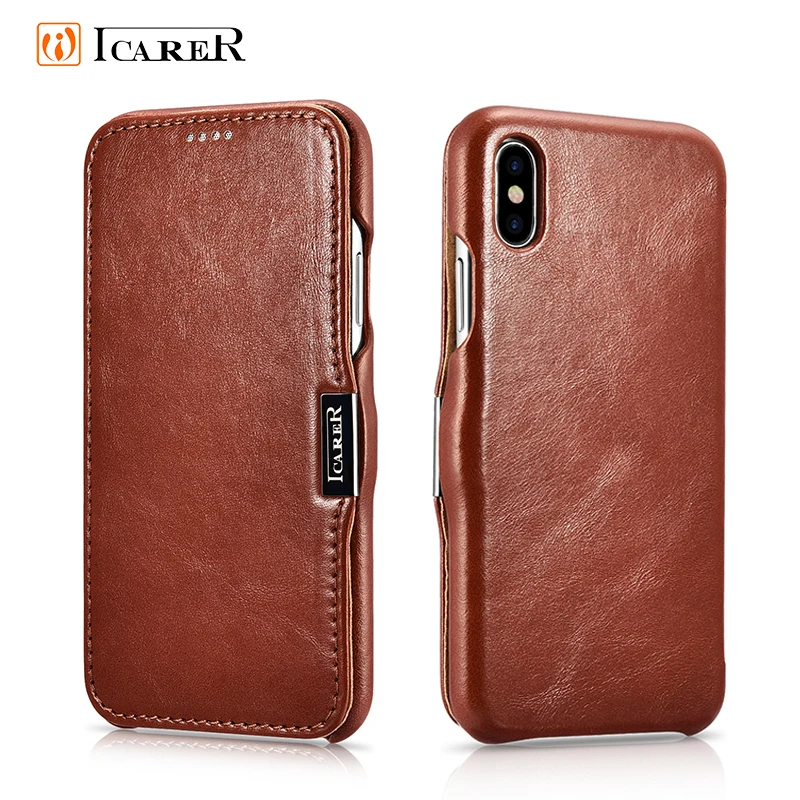 Icarer Genuine Leather Case for iPhone 12 Mini 11 Pro Max 6 7 8 Plus X XR XS Magnetic Closure Luxury Retro Slim Flip Phone Cover cute iphone 7 cases