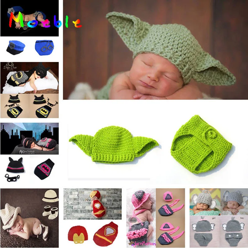Latest Newborn Baby Boys Crochet Photo Props Hot Cartoon Costume Infant Baby Halloween Costume Bebe Fotographia Props 1set