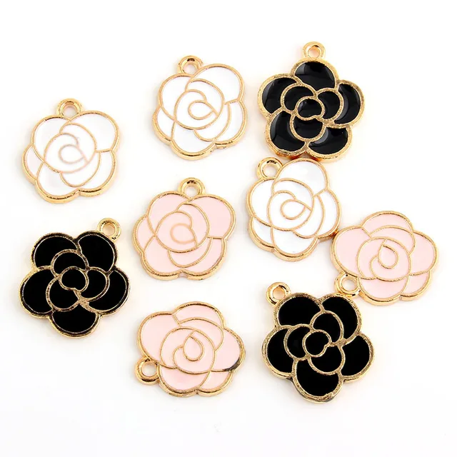 10pcs White Pink Black Enamel Rose Charm Pendants Gold Color Alloy beads Jewelry 10pcs White Pink Black Enamel Rose Charm Pendants Gold Color Alloy beads Jewelry