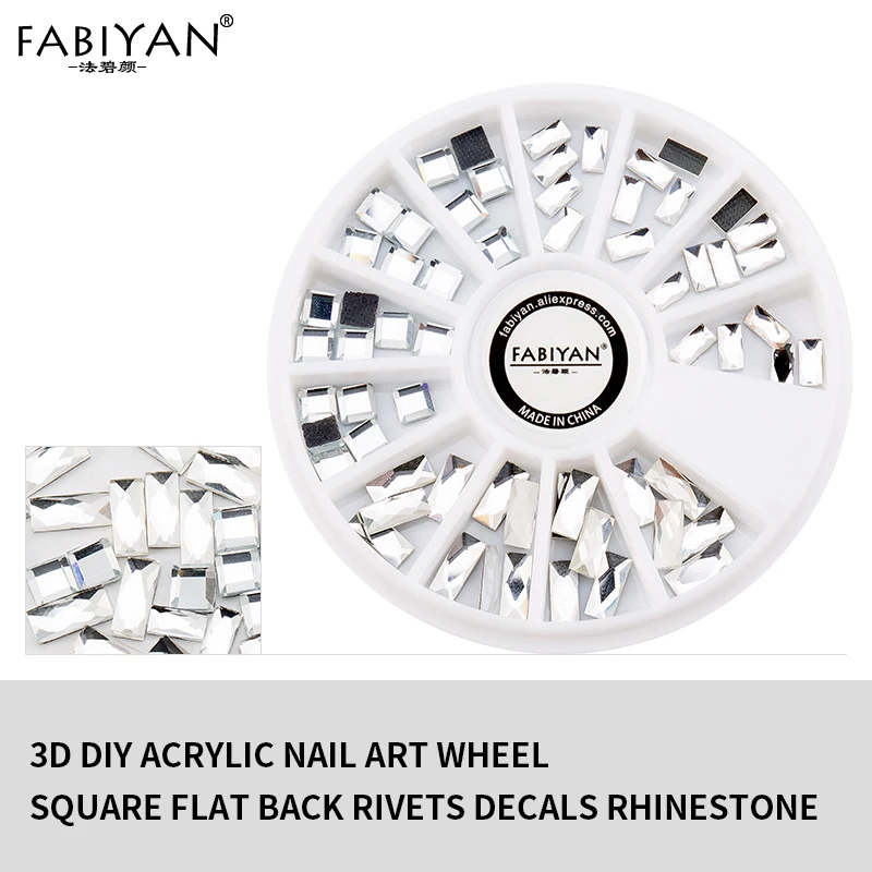 

3D DIY Acrylic Nail Art Wheel Decoration Rectangle Square Flat Back Rivets Decals Glitter Rhinestone Crystal Manicure Tips Tools