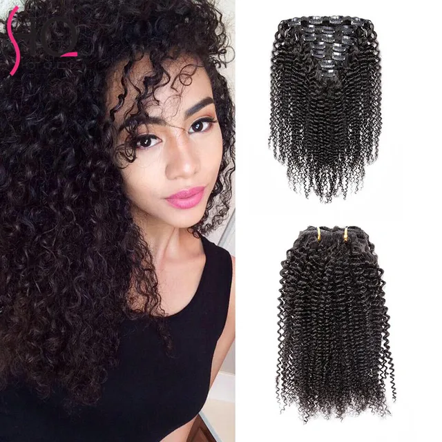 In Stock African American Afro Kinky Curly Clip In Human Hair