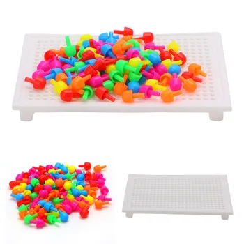 

1Set/96Pcs Creative Composite Picture Mushroom Nails Blocks With Board Kit Educational Kid DIY Toy Gift