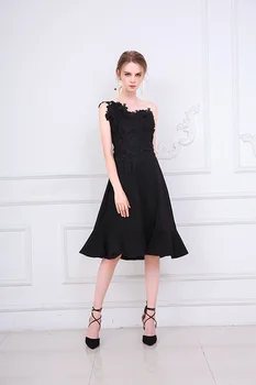 

Embroidery Black Color Midi Dress Bridemaid Dress Women Wedding Party Dress
