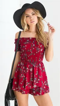 

2017 New Fashion Women Summer Off Shoulder Floral Printed Playsuit Bodycon Party Women Strapless Sexy Beach Jumpsuit Romper