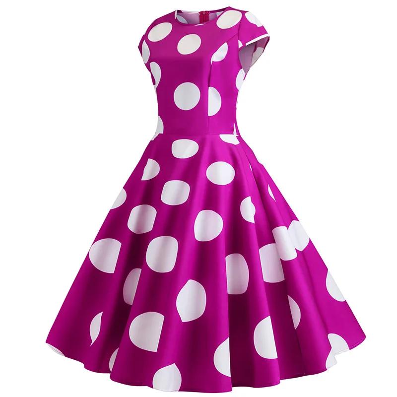 Розовое платье в горошек женское летнее платье с коротким рукавом Хепберн ретро платье винтажное платье 50s 60s рокабилли пин ап размера плюс
