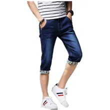 Новые шорты мужские джинсы бренд-одежда чистый цвет джинсовые шорты высокое качество Чистый хлопок Мужской досуг синие эластичные джинсы