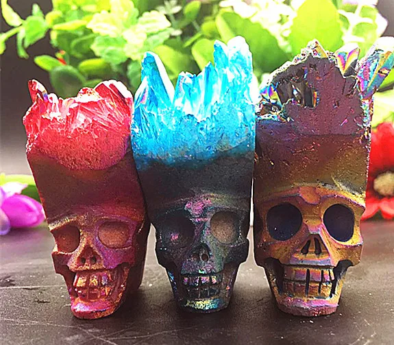 

3pcs Natural quartz crystal skull angel ring chrysanthemum stone Furnishing articles 190-220g