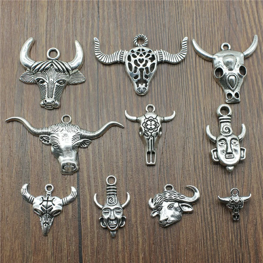 

6pcs/lot Charms Tau Antique Silver Color Ox Head Charms For Jewelry Making Charms Bull Head Jewelry Findings Diy