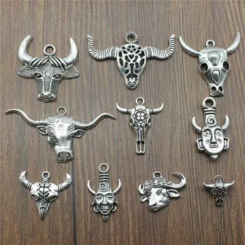 

6pcs/lot Charms Tau Antique Silver Color Ox Head Charms For Jewelry Making Charms Bull Head Jewelry Findings DIY