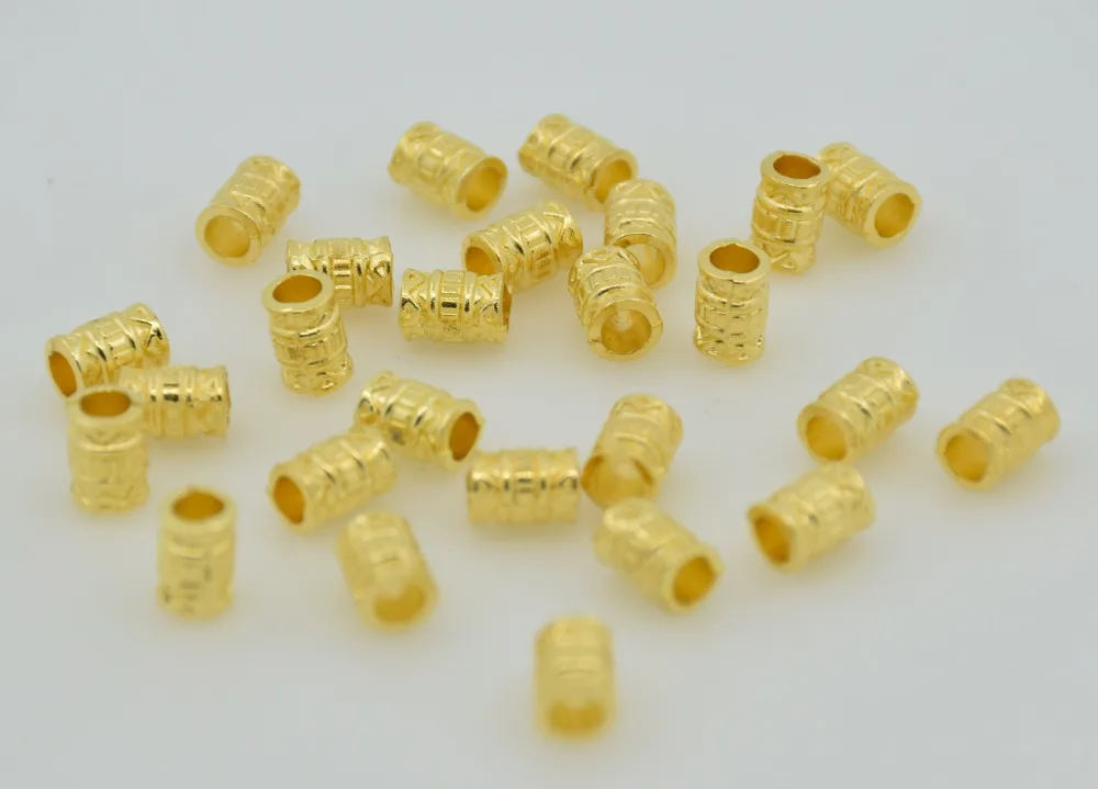 50Pcs Golden Metal Carved Tube Spacers Beads For Jewelry Making 7x4mm