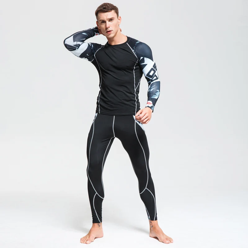 

Men's Running T-Shirt Fitness Tops Warm Shirts Quick-drying Sportswear MMA Men Compression Long Sleeve Rashgard Male UFC T-shirt