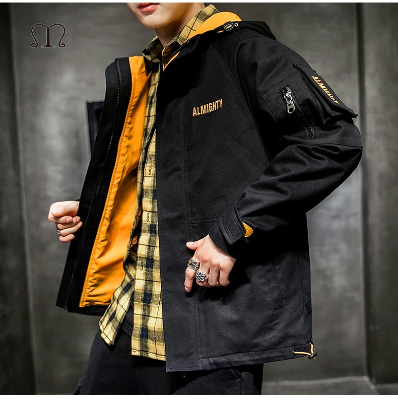 

New mens brand windbreaker outwear 2019 winter multi pockets design male warm sportswear men fashion oversize casual hooded coat