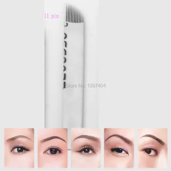 

free shipping 50pcs/lot 11pin Permanent Makeup Eyebrow 11 Blades For Eyebrow Manual Embroidery Microblading Tattoo Pen