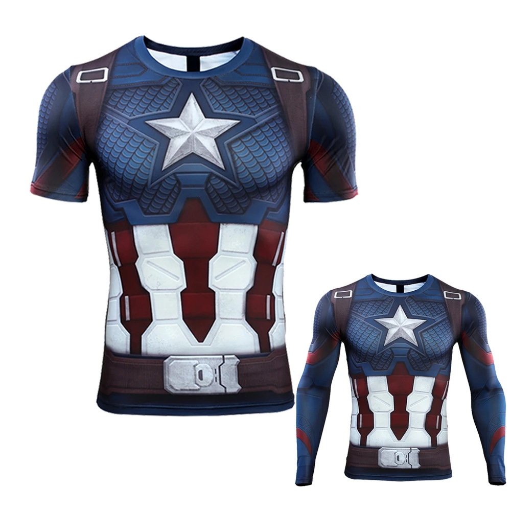 

3D Captain America T-shirt Cosplay Avengers Endgame Captain America Costume Avengers 4 Steve Rogers T-shirts Sport Tight Tees