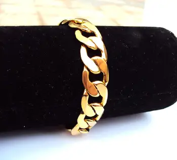 

24 K GF Stamp Yellow Solid Gold FINISH 8.9" 12mm Mens Bracelet Curb Chain Link Jewelry