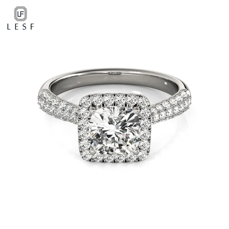 

LESF Engagement Ring Cushion Cut AAA Solid 925 Sterling Silver Jewelry Wedding Ring For Women Fashion Design