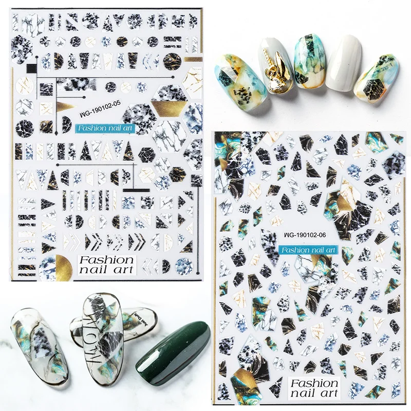 

Newest WG-0205 marbling 3d nail stickers Japan style nail decal stamping template DIY decorations tools nail wraps