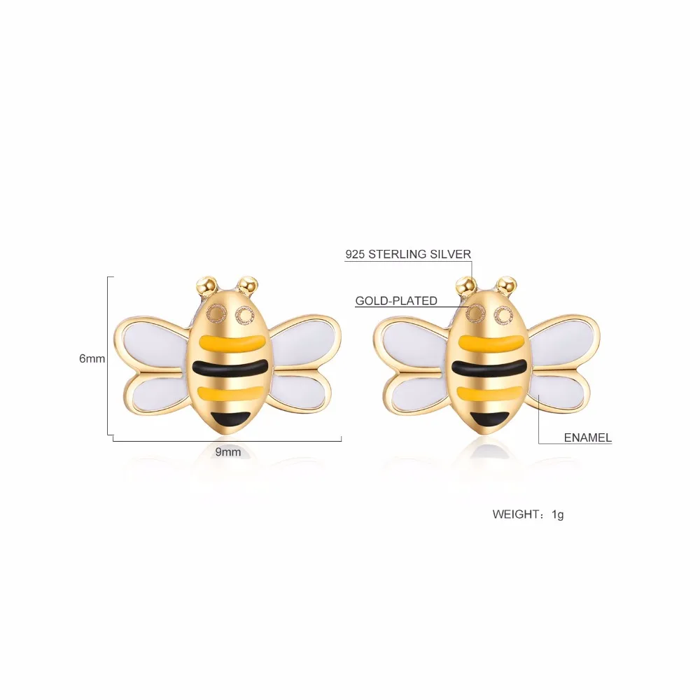Cute Bee 925 Sterling Silver Stud Earrings For Women Gold Plated Animal Fine Earrings Fashion Sterling-silver-jewelry (2)