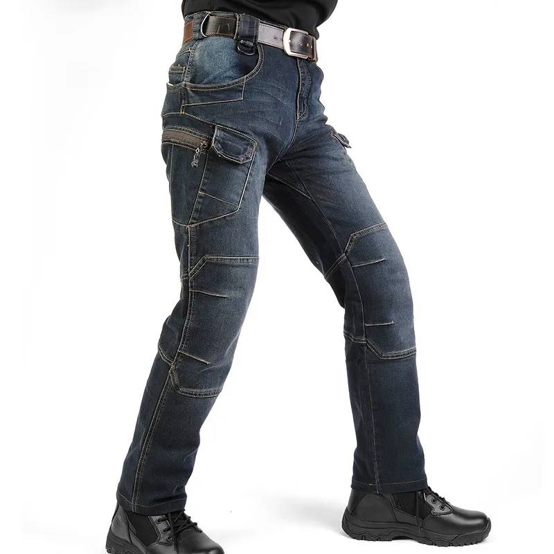 

New IX7 SWAT Military Style Cargo Jeans Men Casual Motorcycle Denim Biker Jeans Elastic Tactical Clothing Outdoors Army Jeans