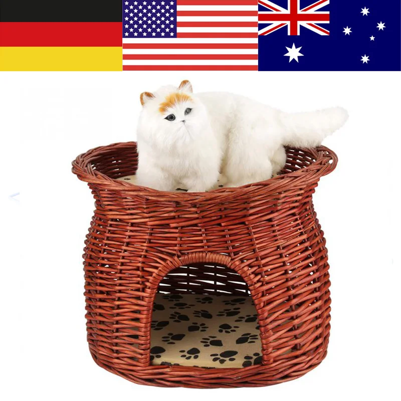 

Wicker Cat Puppy House Pet Beds With 2Pcs Soft Cushions Fleece Warm Dog Kennel Cat Bed House Petshop Fast Shipping