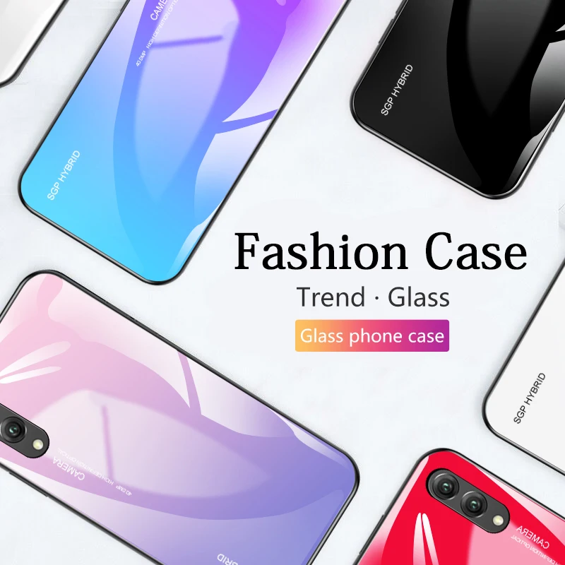 

Gradient Case For huawei p smart plus p30 pro p20 light nova 3 3i 3e 4 mate 20 X p10 y9 2019 on honor 10 9 lite 8x Glass coque