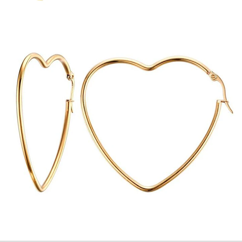 

Female Brief Stainless Steel Heart Hoop Earring Gold Color Romantic Lovers Hoop Earring Jewelry for Women Gift Wholesale